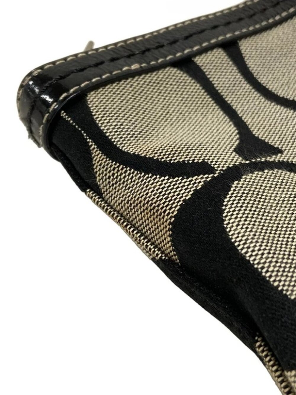 COACH F13548 Black Beige Leather Jacquard Shoulder Bag - Picture 9 of 12